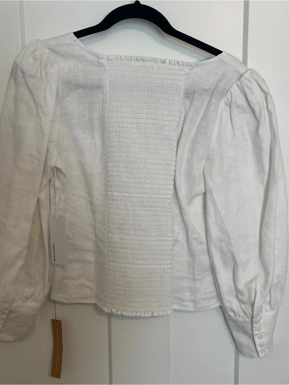 Reformation White Linen Stilton Square-Neck Puff Sleeve Top size 8 NWT